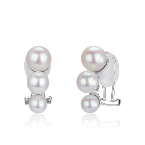 Three Pearls Clip Stud Earrings